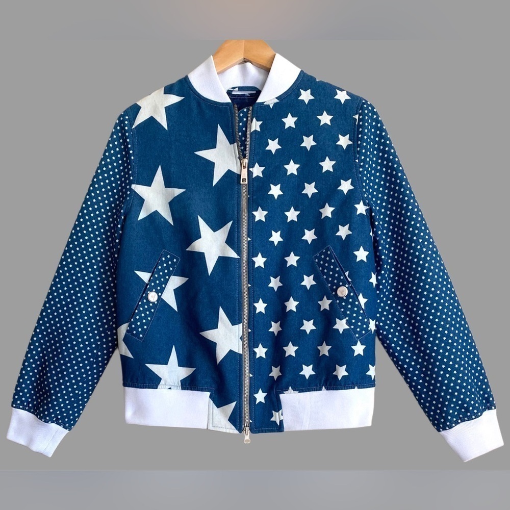 SAMANGE Italy Trendy Festive Casual Full Zip Star Bomber Jacket Sz 42 US S/M NWT